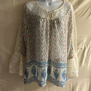 New Medium Blu Pepper Floral laced embellished flare sleeve top #1850*8